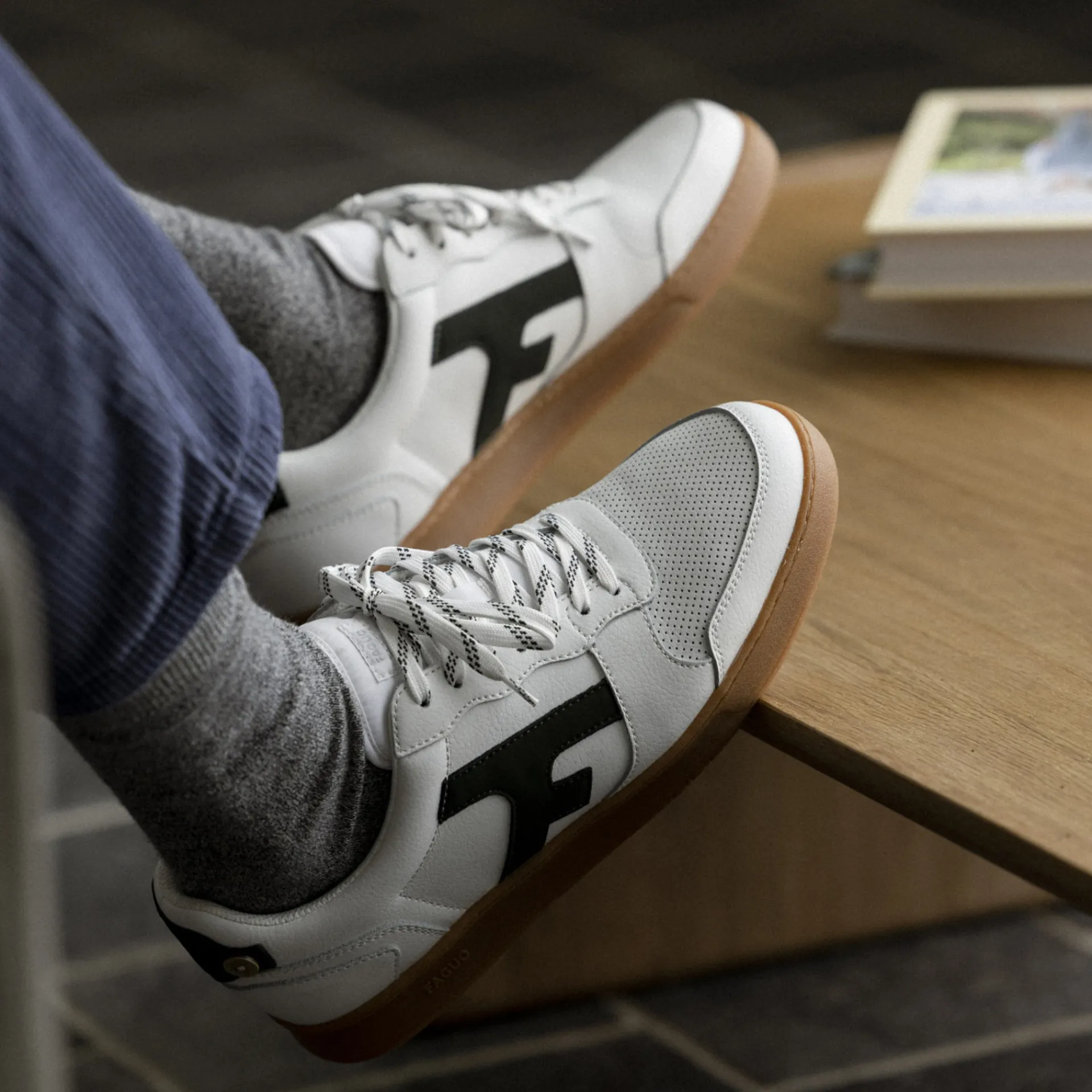 Les Hazel*FAGUO Baskets Blanche & Vert Fonce