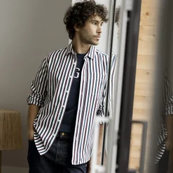 Chemises*FAGUO Chemise A Rayures Blanches, Bleues & Bordeaux