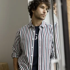 Chemises*FAGUO Chemise A Rayures Blanches, Bleues & Bordeaux