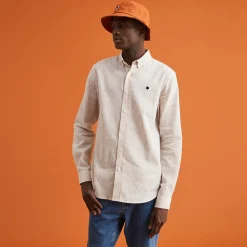 Chemises*FAGUO Chemise Manche Longue Beige Raye Camel