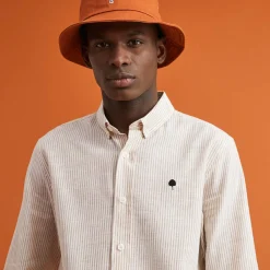 Chemises*FAGUO Chemise Manche Longue Beige Raye Camel