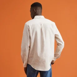 Chemises*FAGUO Chemise Manche Longue Beige Raye Camel