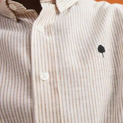 Chemises*FAGUO Chemise Manche Longue Beige Raye Camel