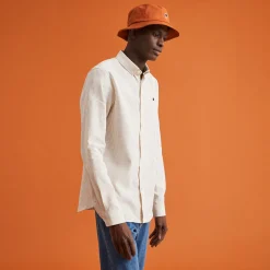 Chemises*FAGUO Chemise Manche Longue Beige Raye Camel