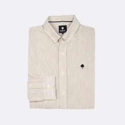 Chemises*FAGUO Chemise Manche Longue Beige Raye Camel