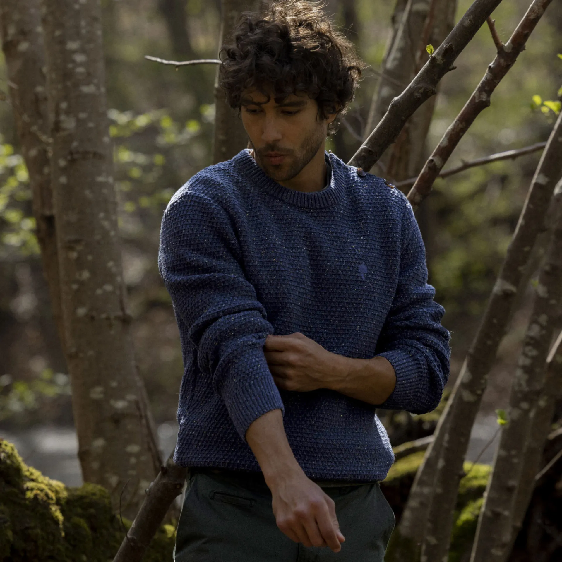 Pulls*FAGUO Pull Col Boutonne Bleu Chine