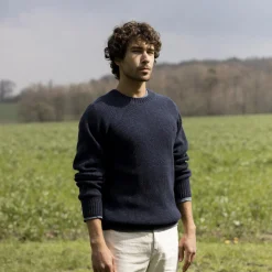 Pulls*FAGUO Pull Col Boutonne Bleu Marine