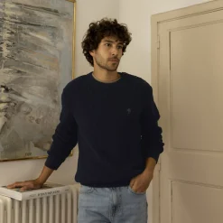 Pulls*FAGUO Pull Col Boutonne Bleu Marine