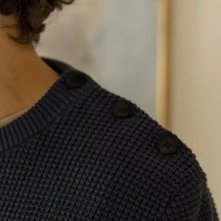 Pulls*FAGUO Pull Col Boutonne Bleu Marine