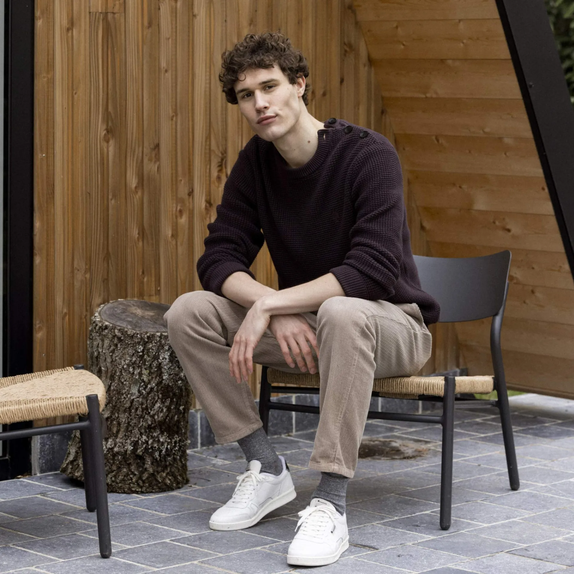 Pulls*FAGUO Pull Col Boutonne Bordeaux Fonce