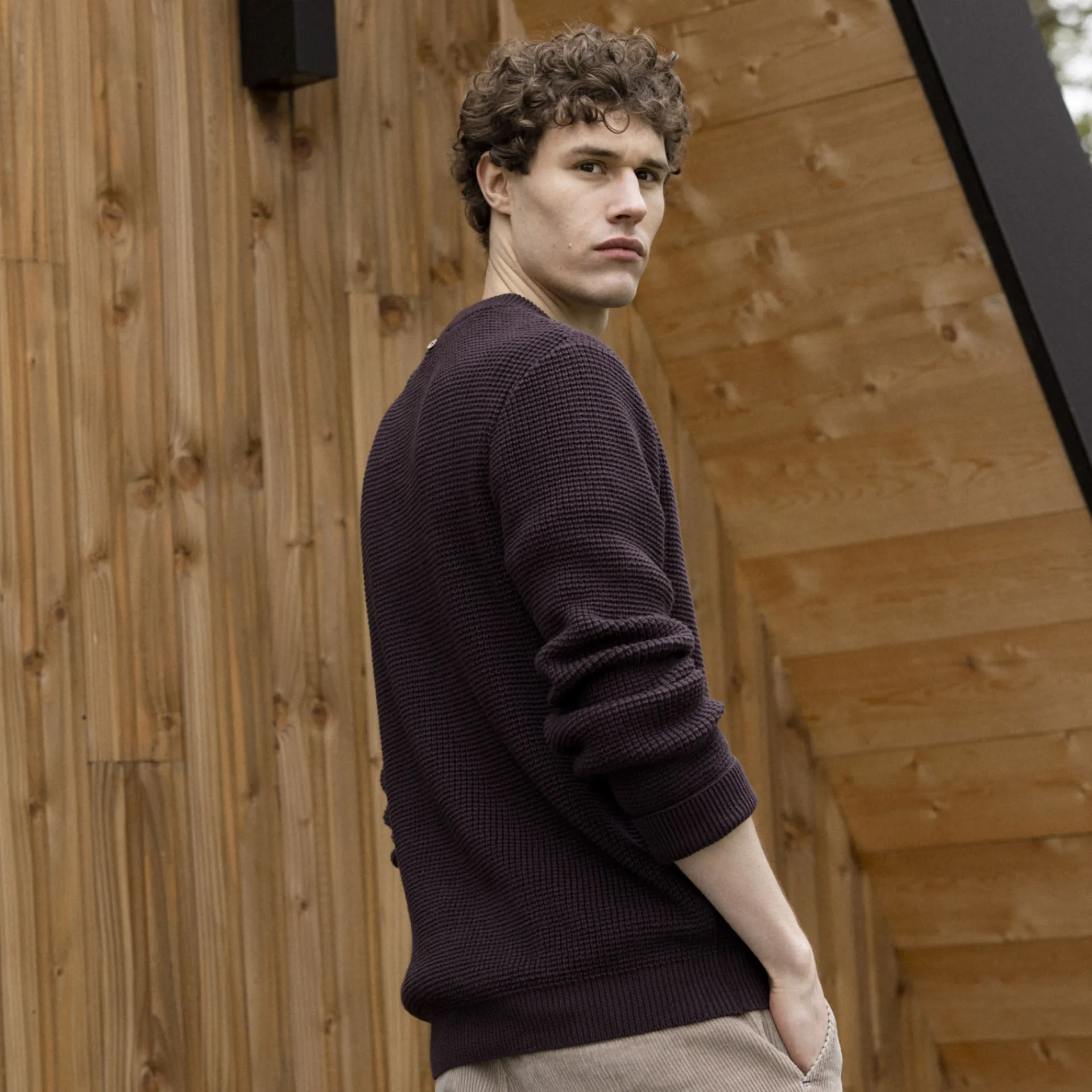 Pulls*FAGUO Pull Col Boutonne Bordeaux Fonce