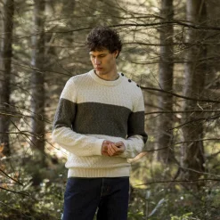 Pulls*FAGUO Pull Col Boutonne Ecru & Vert