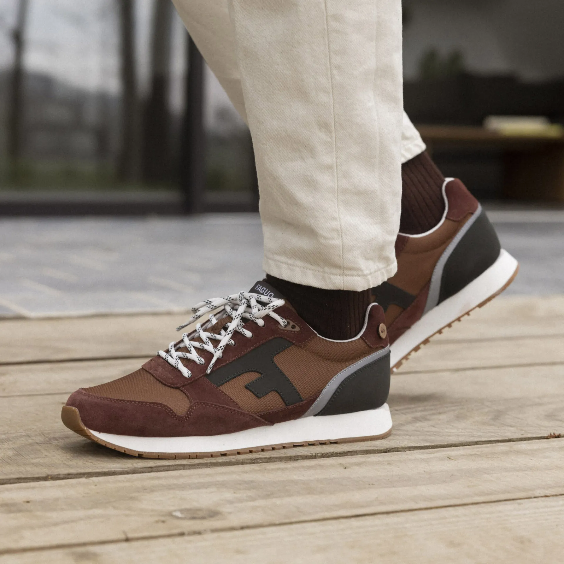 Baskets - Homme*FAGUO Runnings Camel & Vert Fonce