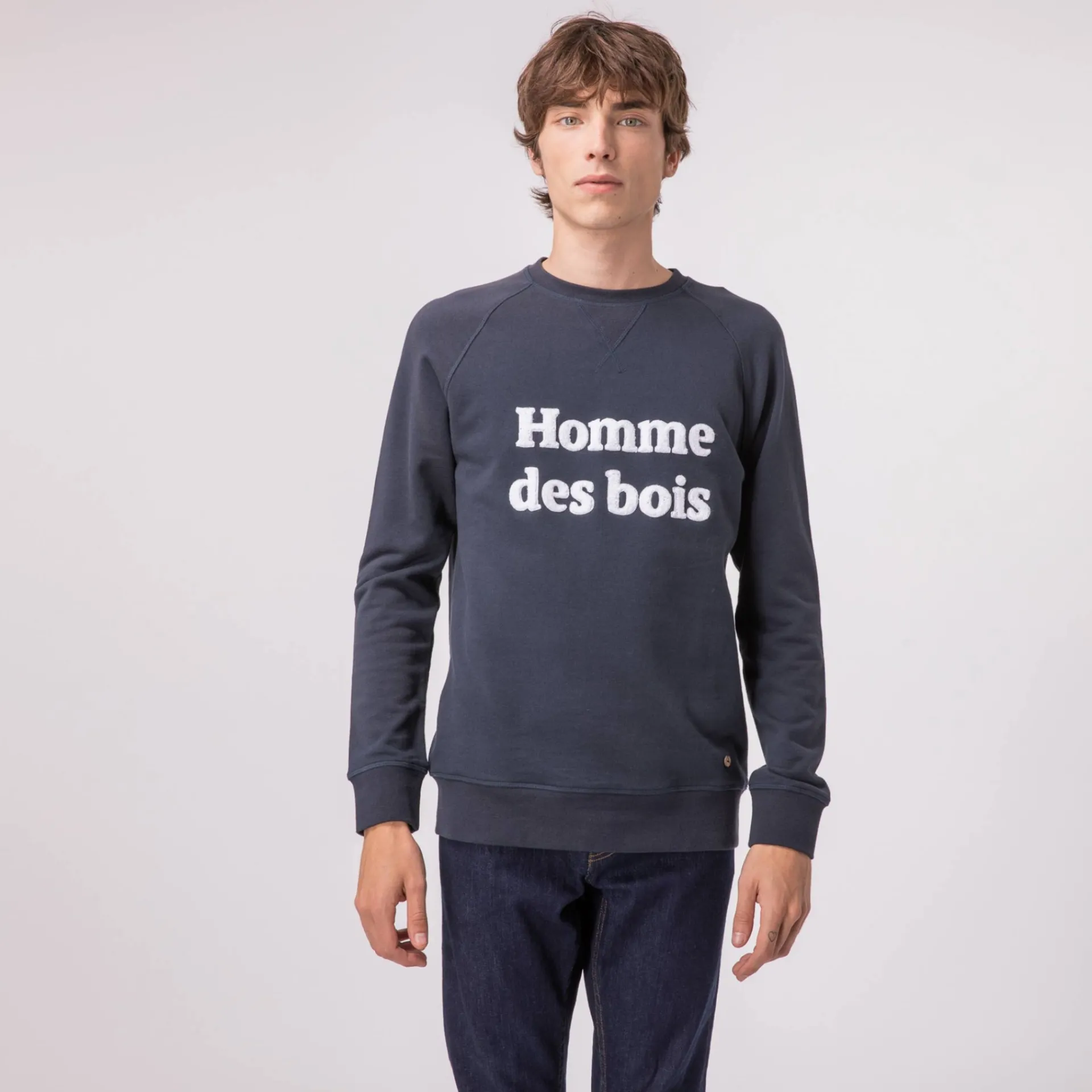Sweatshirts*FAGUO Sweat Col Rond Bleu Marine Homme De Bois
