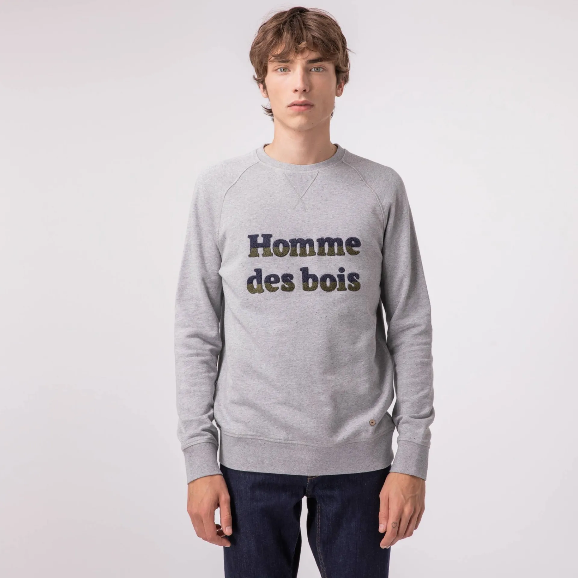 Sweatshirts*FAGUO Sweat Col Rond Gris Chine Homme Des Bois