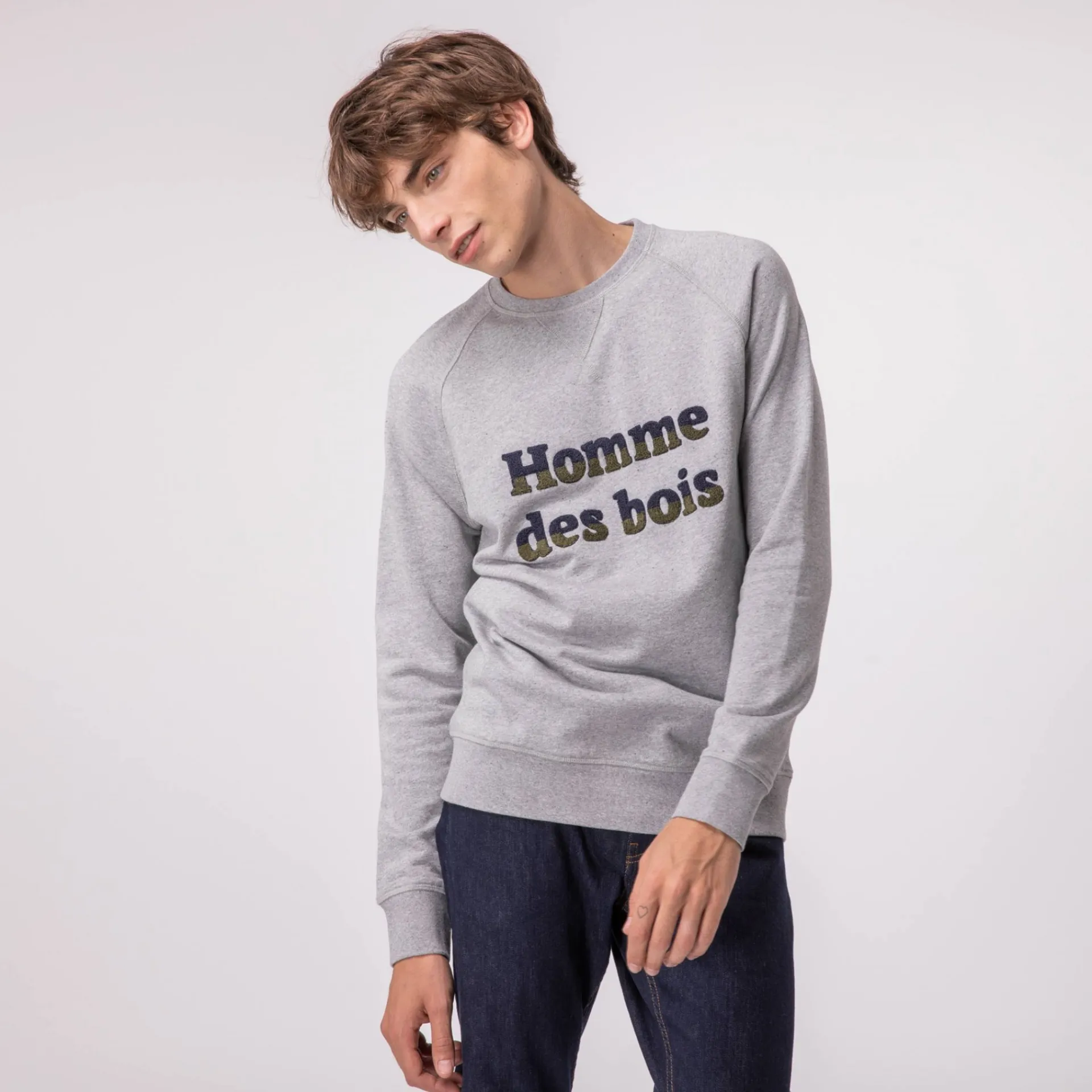 Sweatshirts*FAGUO Sweat Col Rond Gris Chine Homme Des Bois