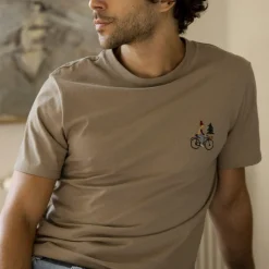 T-Shirts*FAGUO T-Shirt Col Rond Beige Clair Broderie Velo