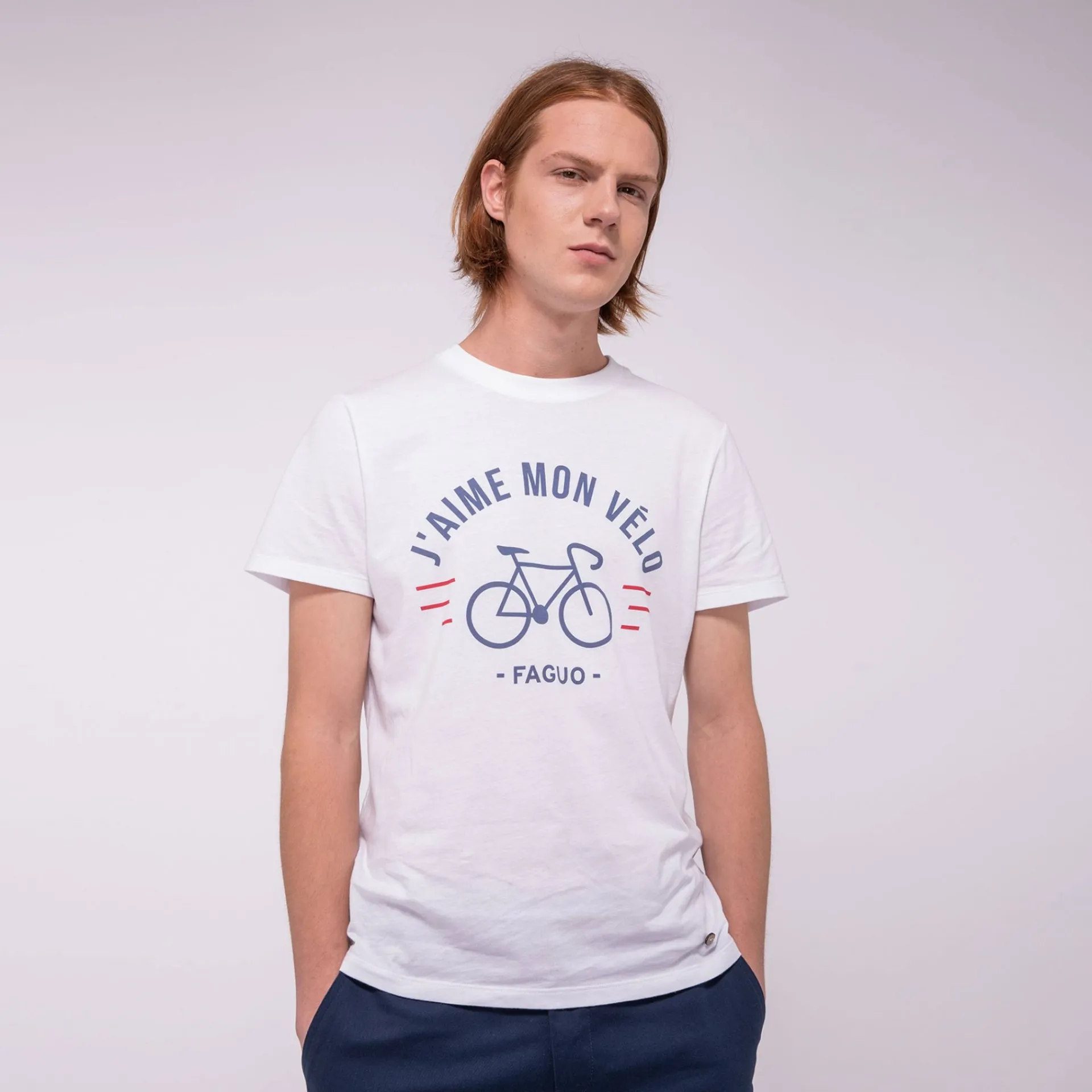 T-Shirts*FAGUO T-Shirt Col Rond Blanc J'Aime Mon Velo