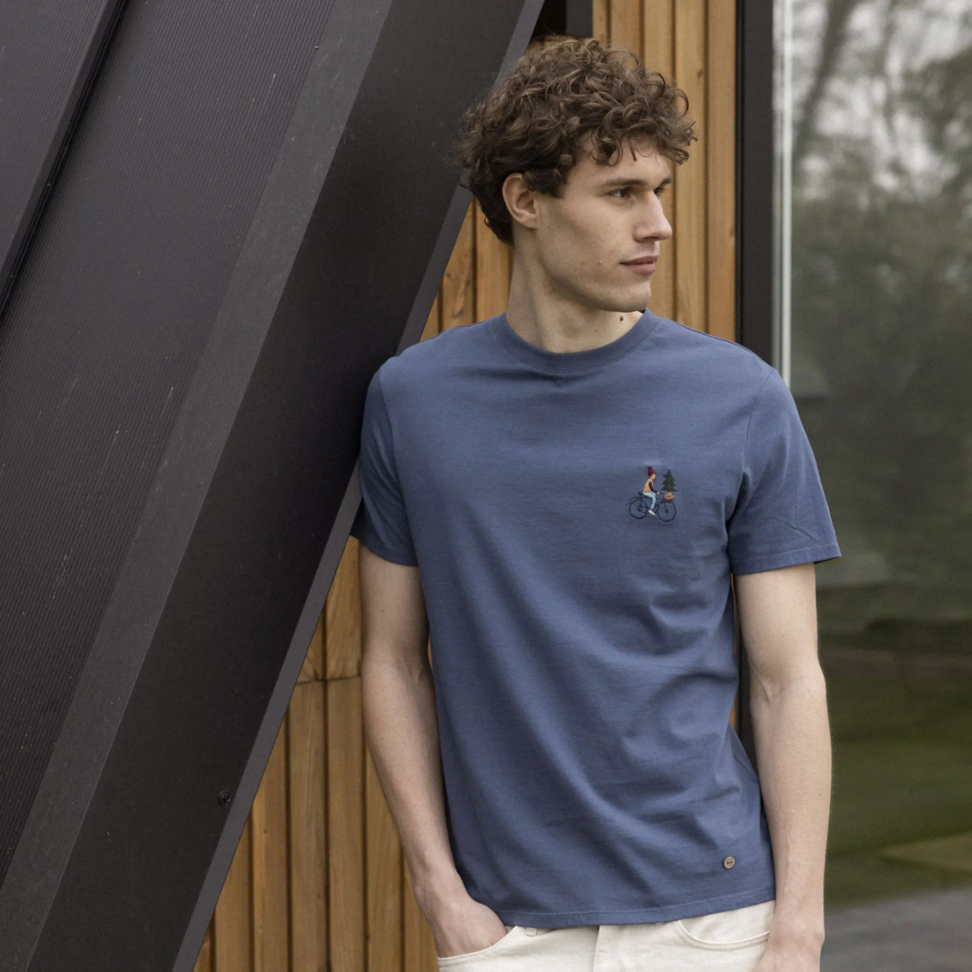 Vêtements*FAGUO T-Shirt Col Rond Bleu Broderie Velo