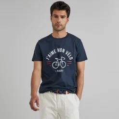 T-Shirts*FAGUO T-Shirt Col Rond Bleu Marine J'Aime Mon Velo