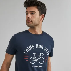 T-Shirts*FAGUO T-Shirt Col Rond Bleu Marine J'Aime Mon Velo