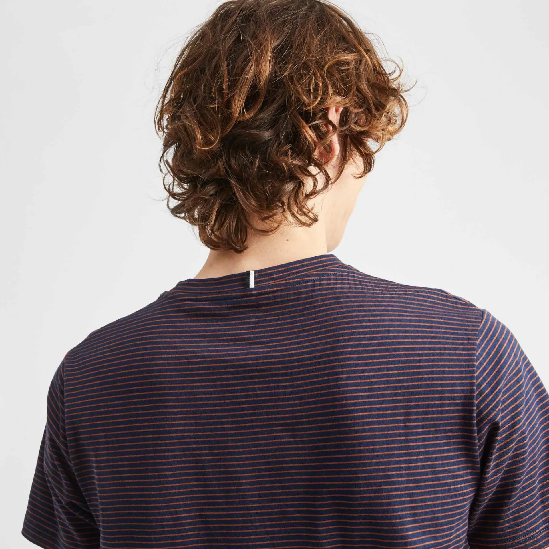 T-Shirts*FAGUO T-Shirt Col Rond Bleu Marine & Camel