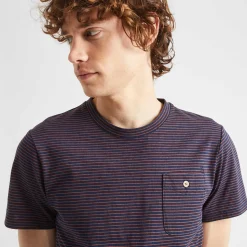 T-Shirts*FAGUO T-Shirt Col Rond Bleu Marine & Camel