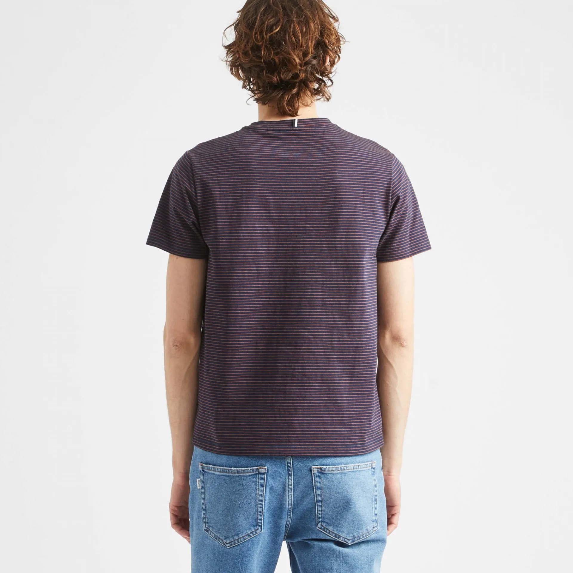 T-Shirts*FAGUO T-Shirt Col Rond Bleu Marine & Camel