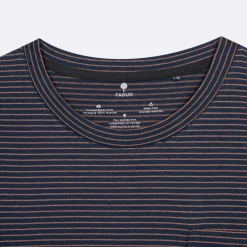 T-Shirts*FAGUO T-Shirt Col Rond Bleu Marine & Camel