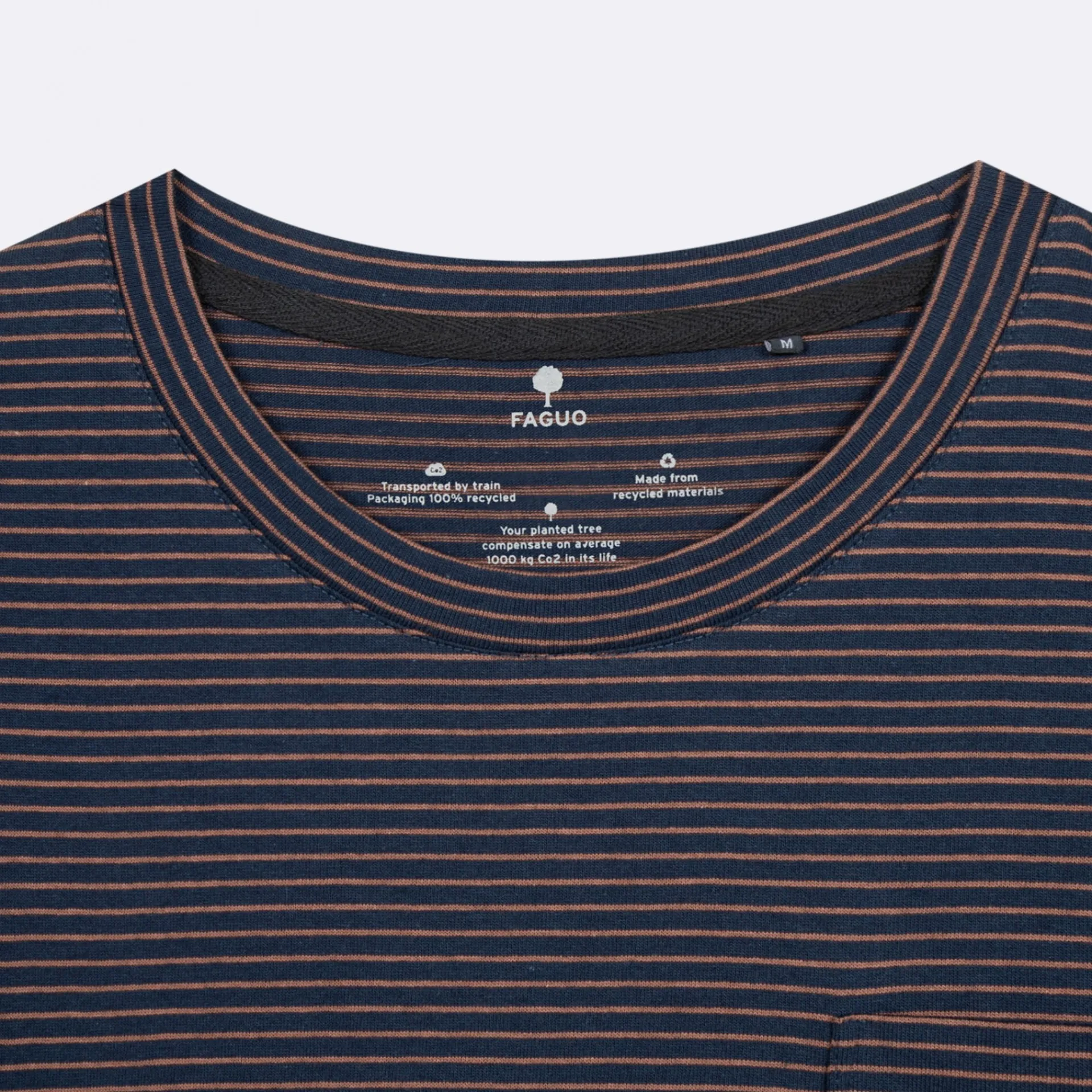 T-Shirts*FAGUO T-Shirt Col Rond Bleu Marine & Camel