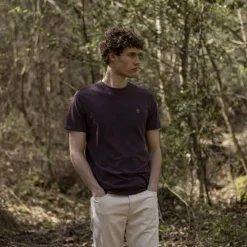 T-Shirts*FAGUO T-Shirt Col Rond Bordeaux Fonce Broderie Arbre