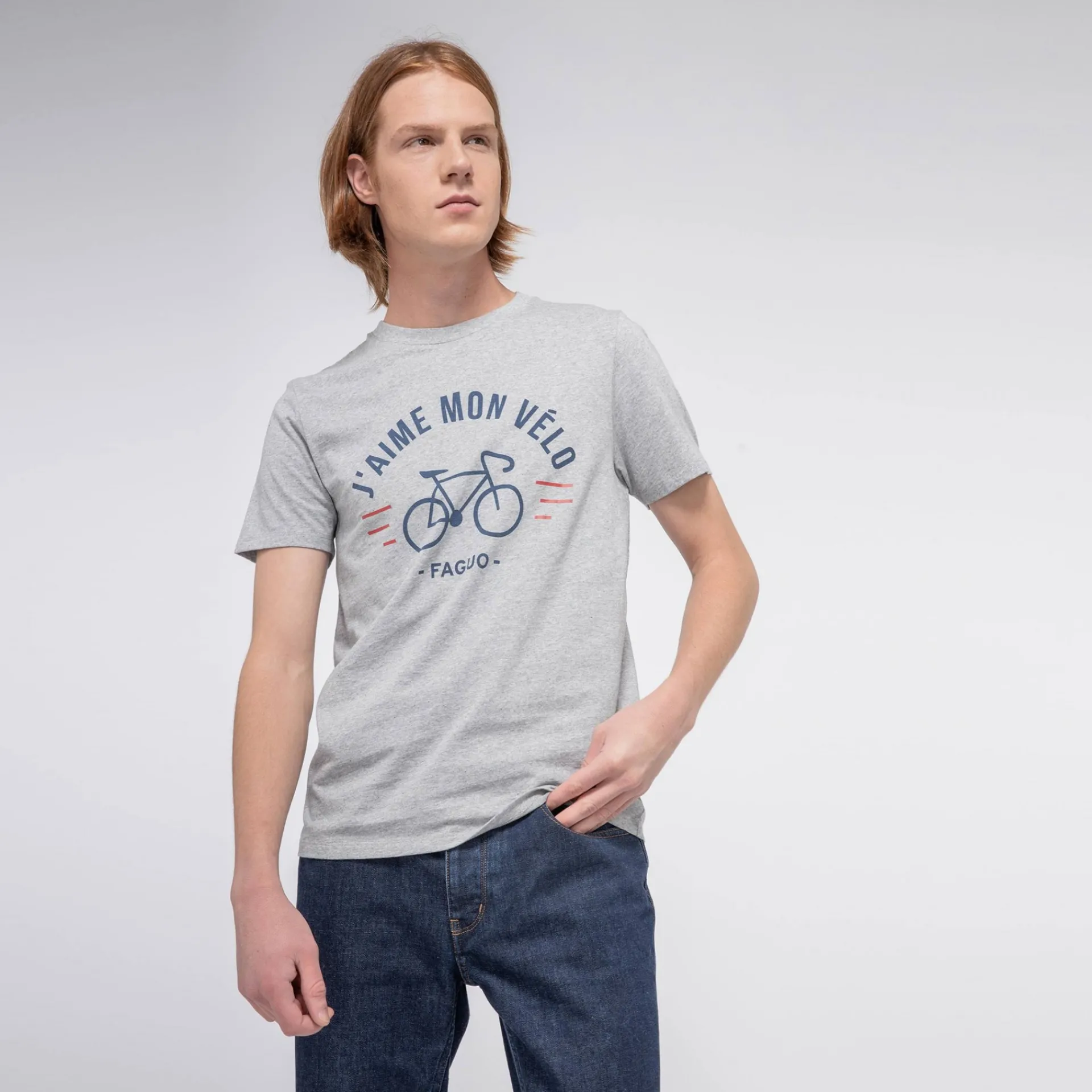 T-Shirts*FAGUO T-Shirt Col Rond Gris Chine J'Aime Mon Velo