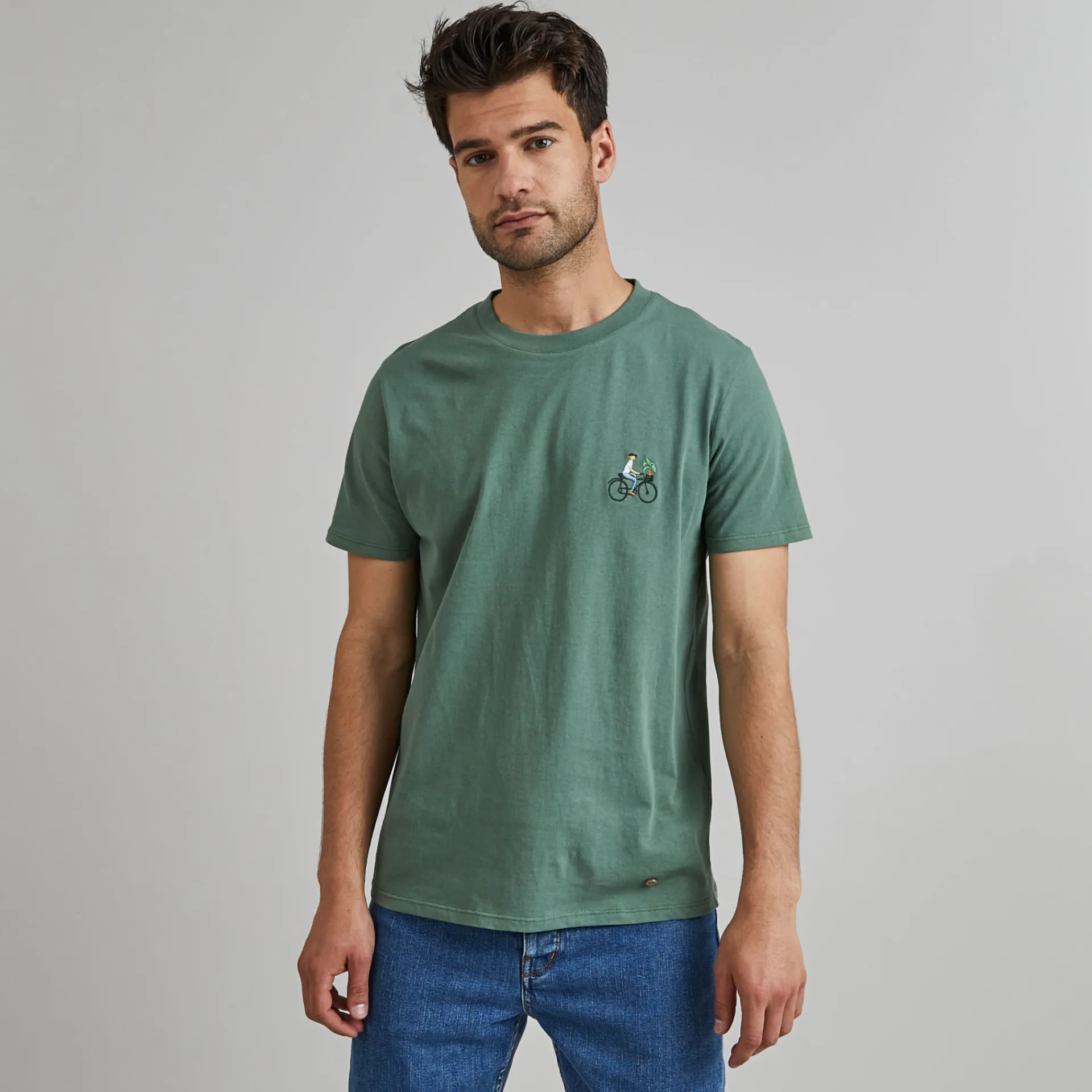 T-Shirts*FAGUO T-Shirt Col Rond Vert Broderie Velo