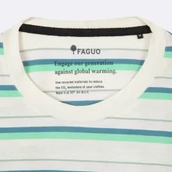 T-Shirts*FAGUO T-Shirt Ecru A Rayures Bleues Et Vertes